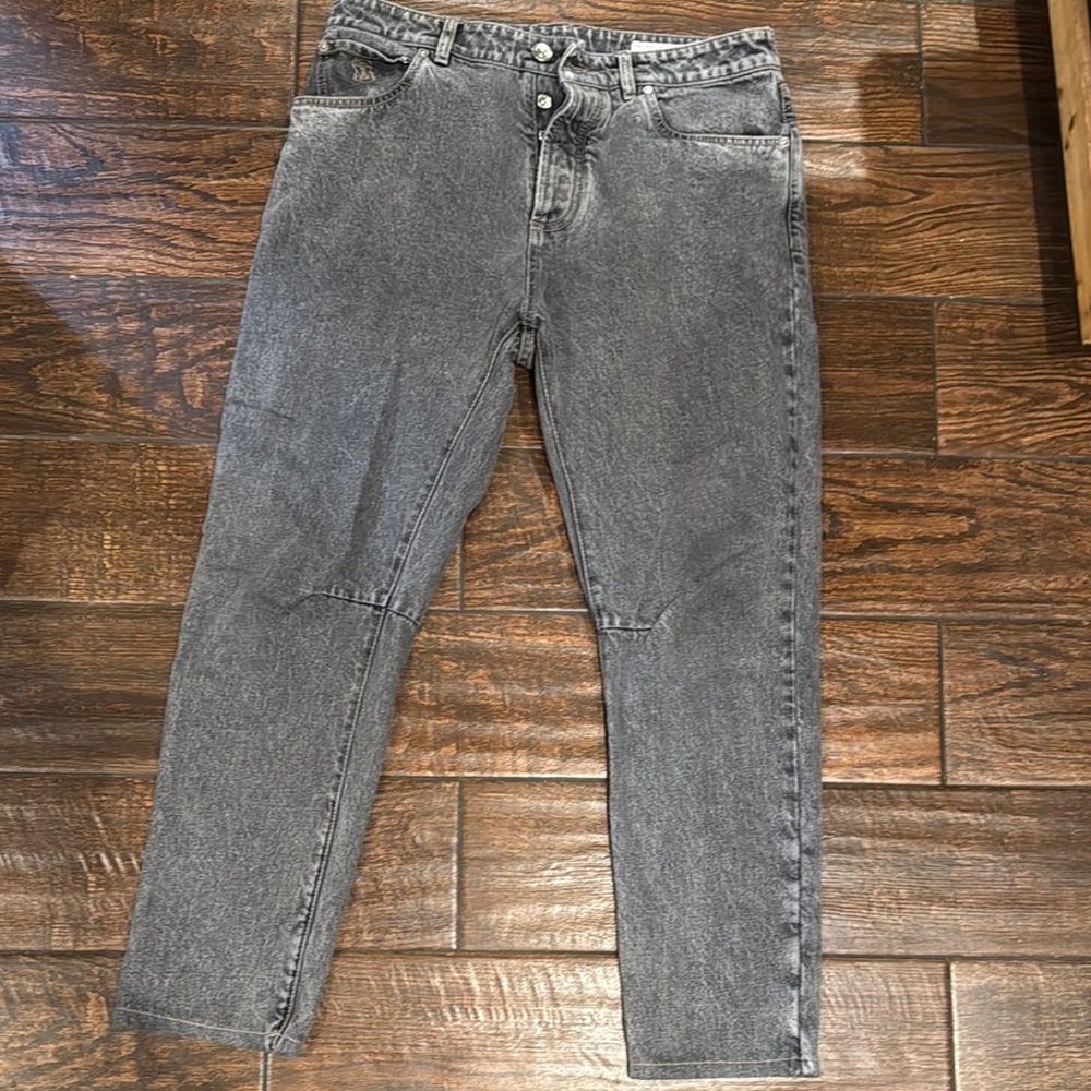 Brunello Cucinelli Gray Slim Jeans with Vintage Wash
